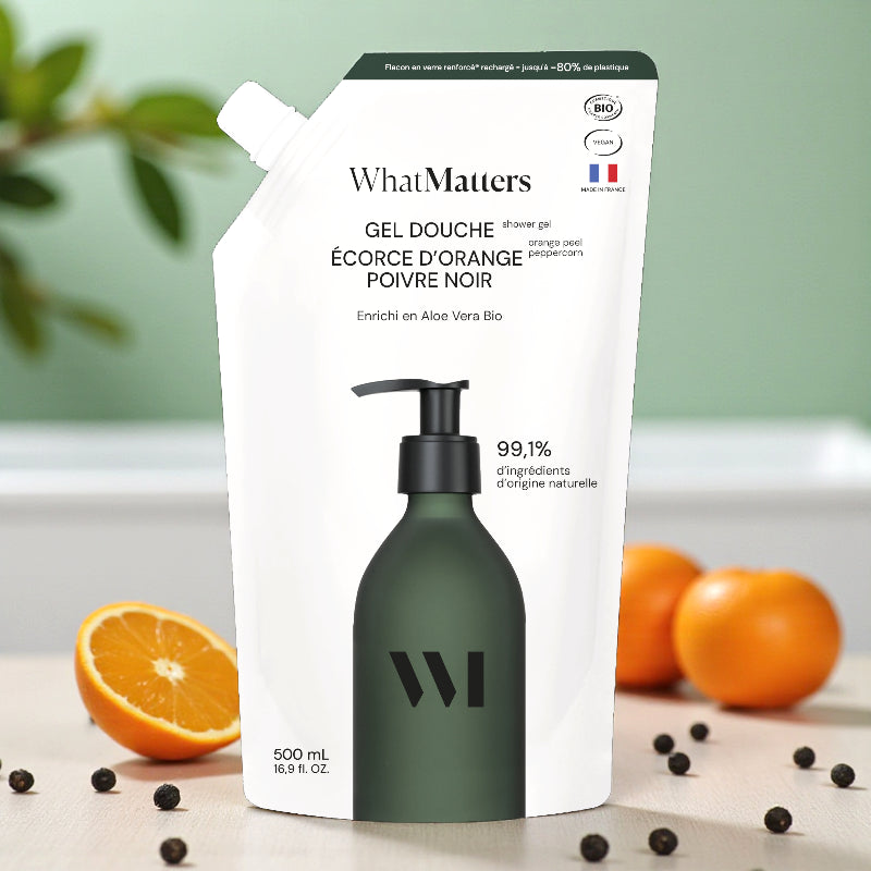 Nachfüllpackung Bio-Duschgel, Orange &amp; schwarzer Pfeffer – 500 ml – What Matters