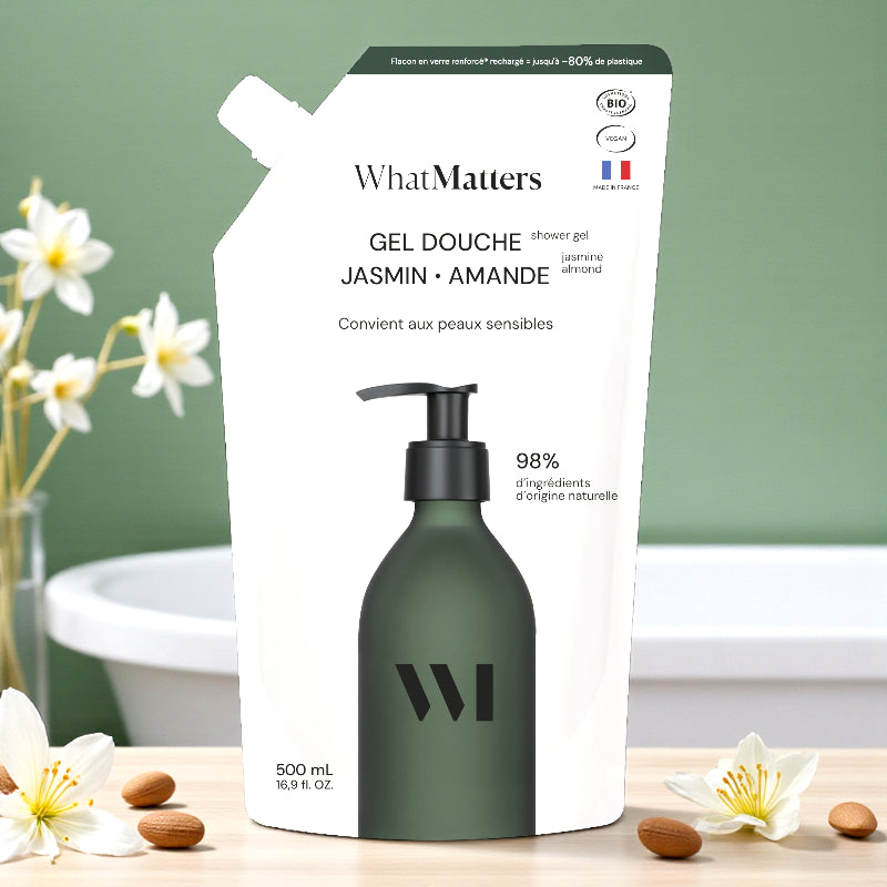 Éco-recharge gel douche BIO jasmin & amande - 500ml - What Matters