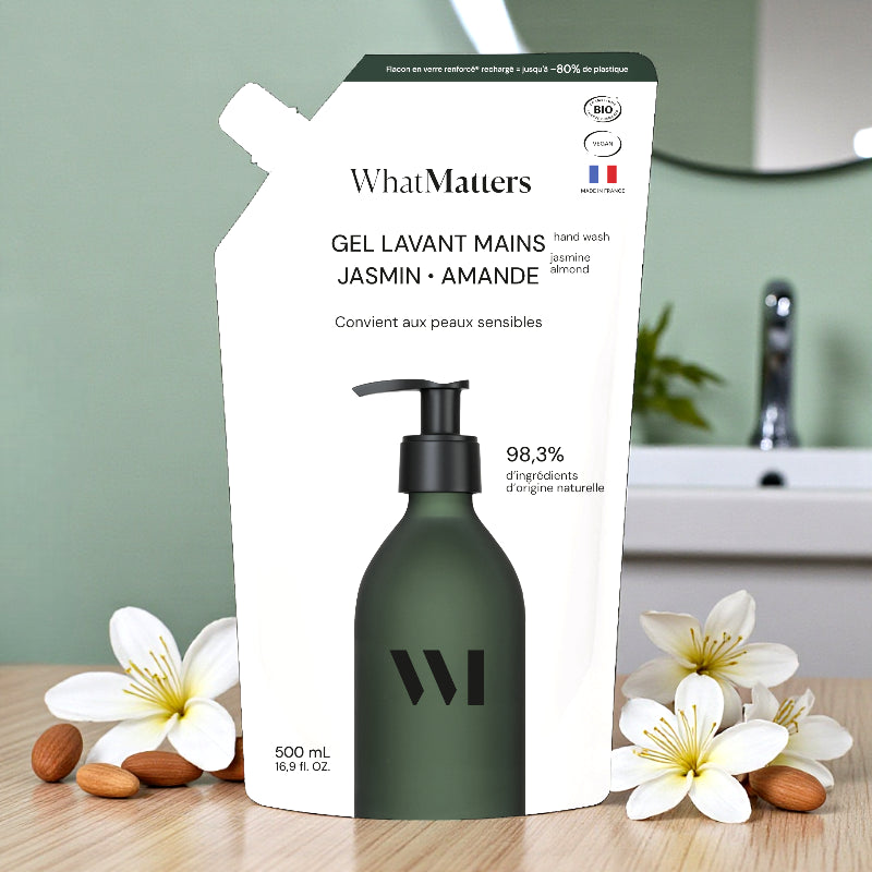 Éco-recharge gel lavant mains BIO jasmin & amande - 500ml - What Matters