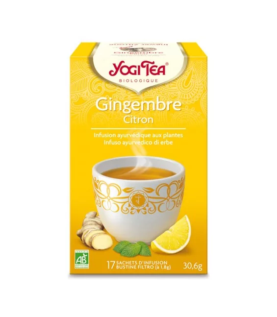 BIO-Kräutertee mit Ingwer, Zitronenschalen & Pfefferminze - Ingwer Zitrone Tee - 17 Teebeutel - Yogi Tea