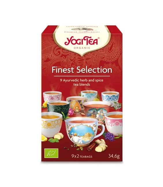 BIO-Auswahl von Teemischungen, Grüntee & Schwarztee - Finest Selection - 9x2 Teebeutel - Yogi Tea