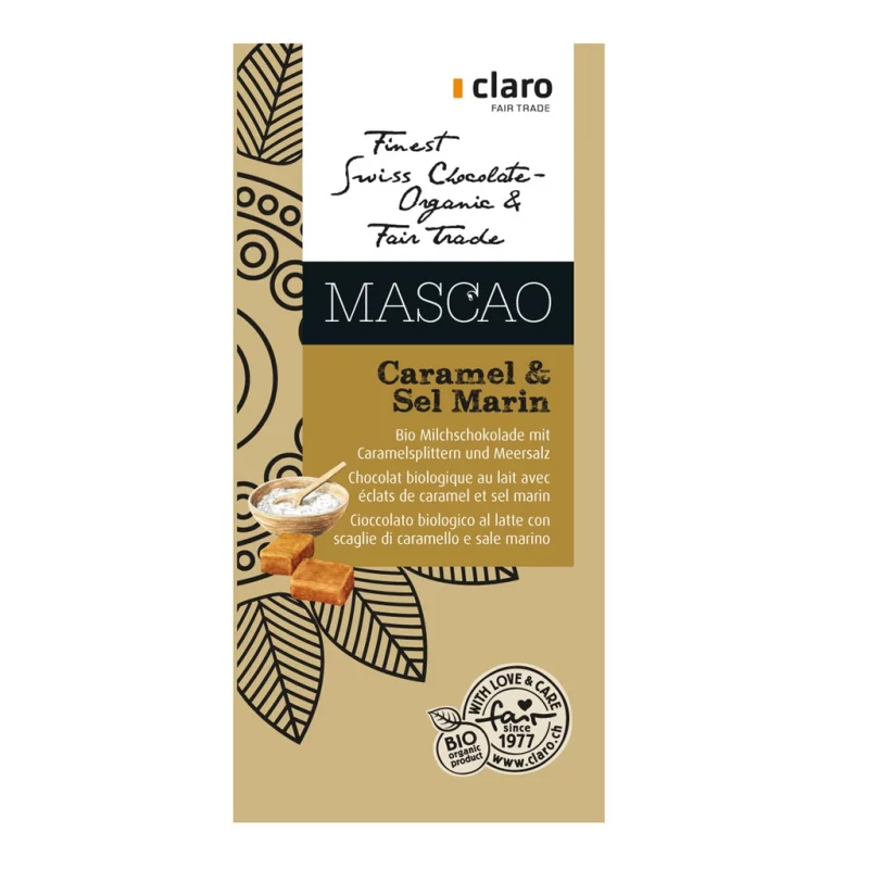 Chocolat BIO au lait & éclats de caramel & sel marin Mascao - 100g - Claro