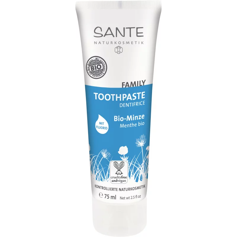 Dentifrice avec fluorure famille BIO menthe - 75ml - Sante