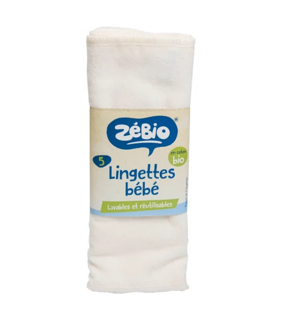 Lingettes bébé lavables en coton bio Zébio 5 pièces