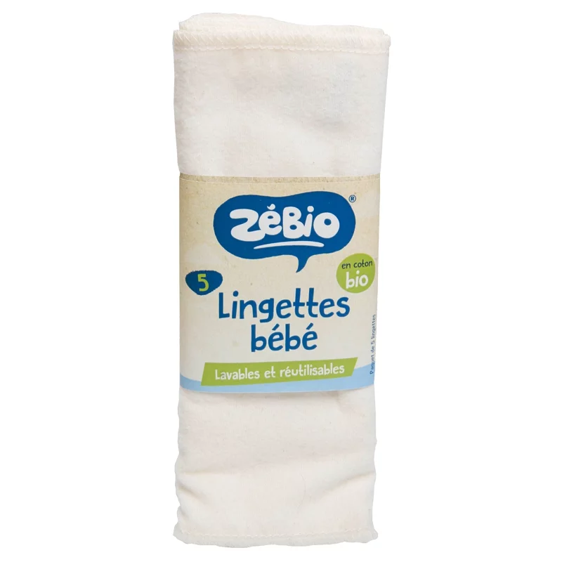 Lingettes bébé lavables en coton bio Zébio 5 pièces