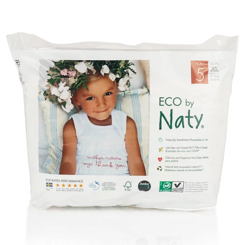 Ökowindelhöschen Grösse 5 Junior 12-18 kg – 1 Paket von 20 Stück – Naty