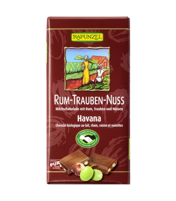 BIO-Milchschokolade mit Rum, Trauben & Nüssen - 100g - Rapunzel