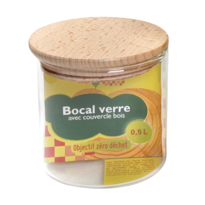 Bocal en verre 500ml avec couvercle en bois - ah table !