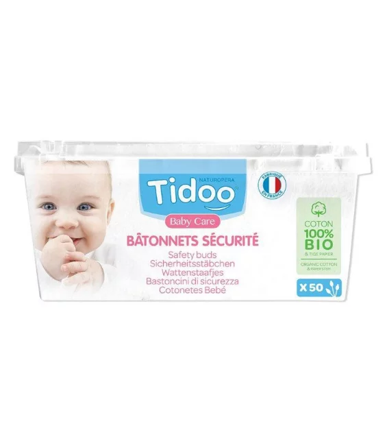 Baby Sicherheits-Wattestäbchen aus BIO-Baumwolle - 50 Stück - Tidoo