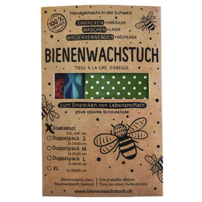 Bienenwachstuch Starterset (S, M & L) - 3 Stück - RapNika