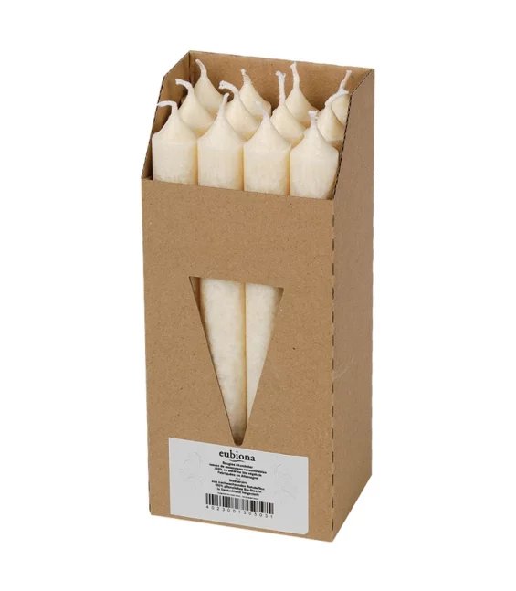 Bougies chandeliers ivoires en stéarine BIO 22 x 210 mm - 12 pcs - Eubiona