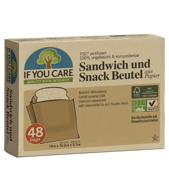 Ökologische Sandwich & Snack Beutel aus Papier - 48 Stück - If You Care