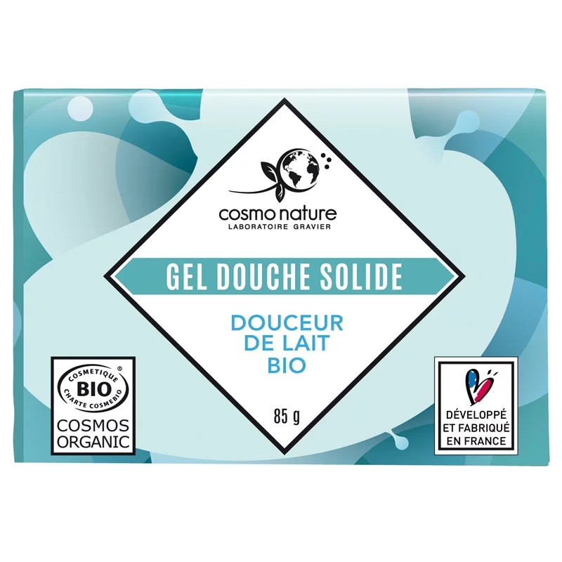 Gel douche solide BIO douceur de lait - 85g - Cosmo Naturel