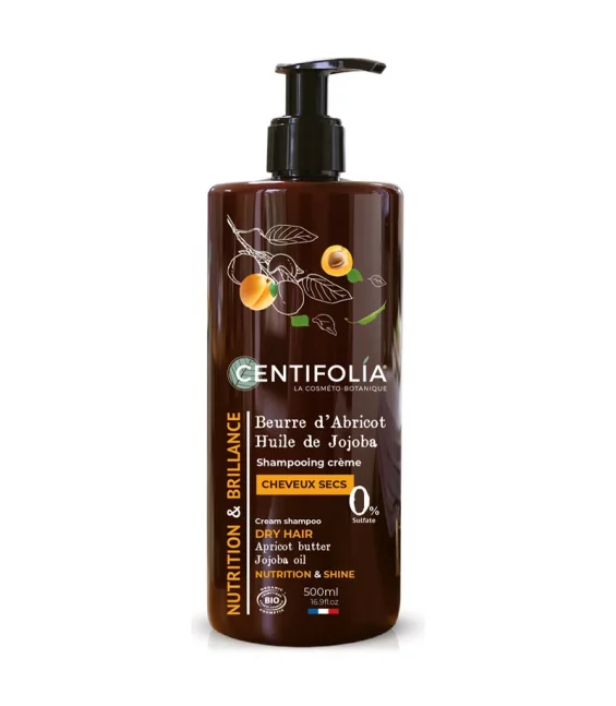 Shampooing crème cheveux secs BIO abricot & jojoba - 500ml - Centifolia