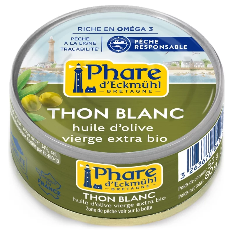 Thon blanc germon à l'huile d'olive BIO - 80g - Phare d'Eckmühl