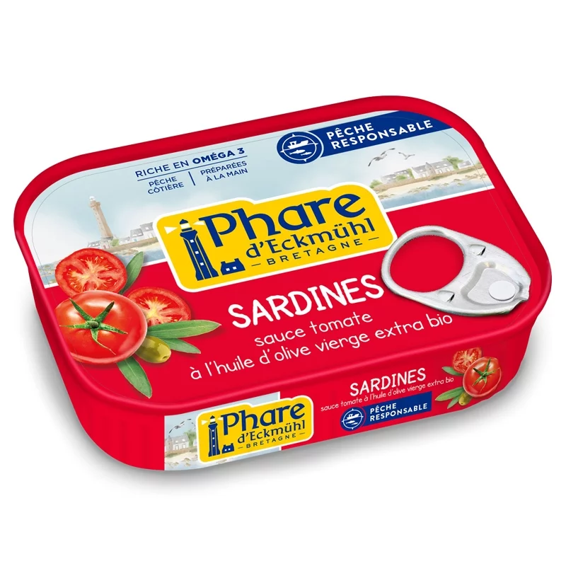 Sardines à la sauce tomate & huile d'olive BIO - 135g - Phare d'Eckmühl