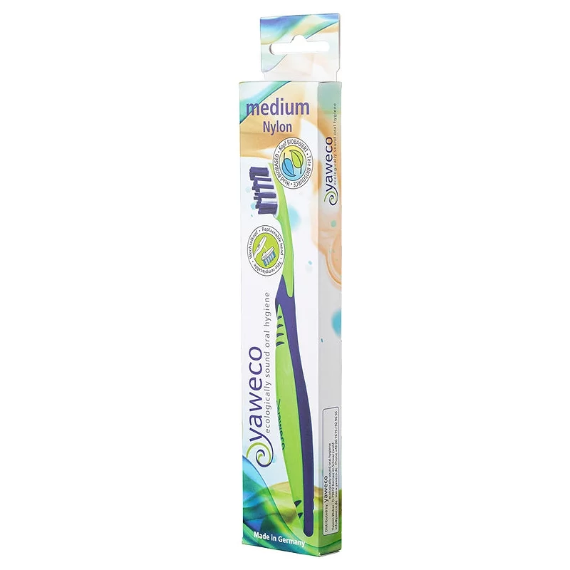 Brosse à dents à tête interchangeable Bleu-Vert Medium Nylon - Yaweco