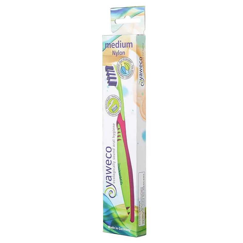 Brosse à dents à tête interchangeable Rose-Vert Medium Nylon - Yaweco