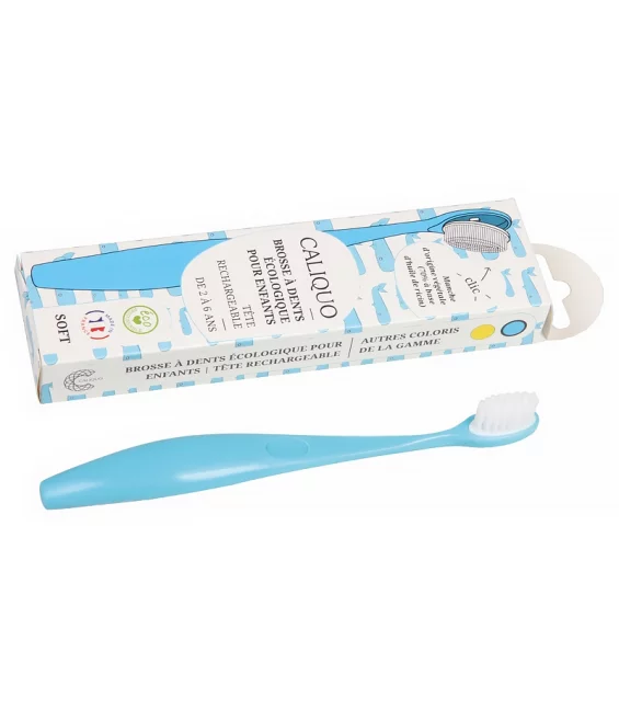 Brosse à dents en bioplastique à tête rechargeable Enfant bleue Souple Nylon - 1 pièce - Caliquo