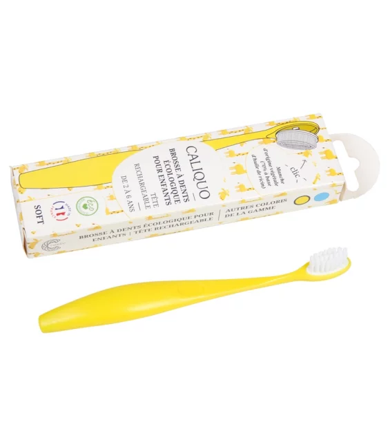 Kinder Zahnbürste mit auswechselbarem Bürstenkopf Gelb Soft Nylon - Caliquo