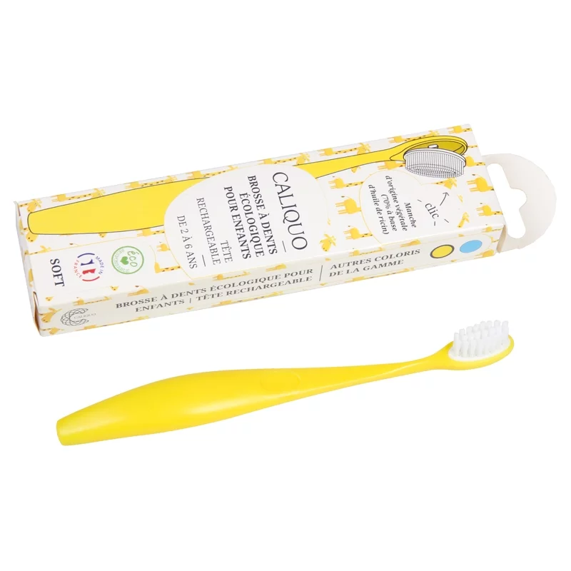 Brosse à dents enfant à tête interchangeable jaune Souple Nylon - Caliquo