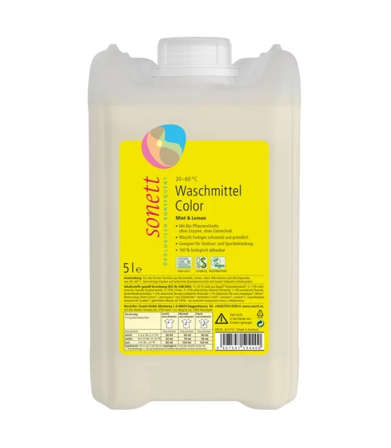 Lessive liquide couleur écologique menthe & lemongrass - 5l - Sonett﻿