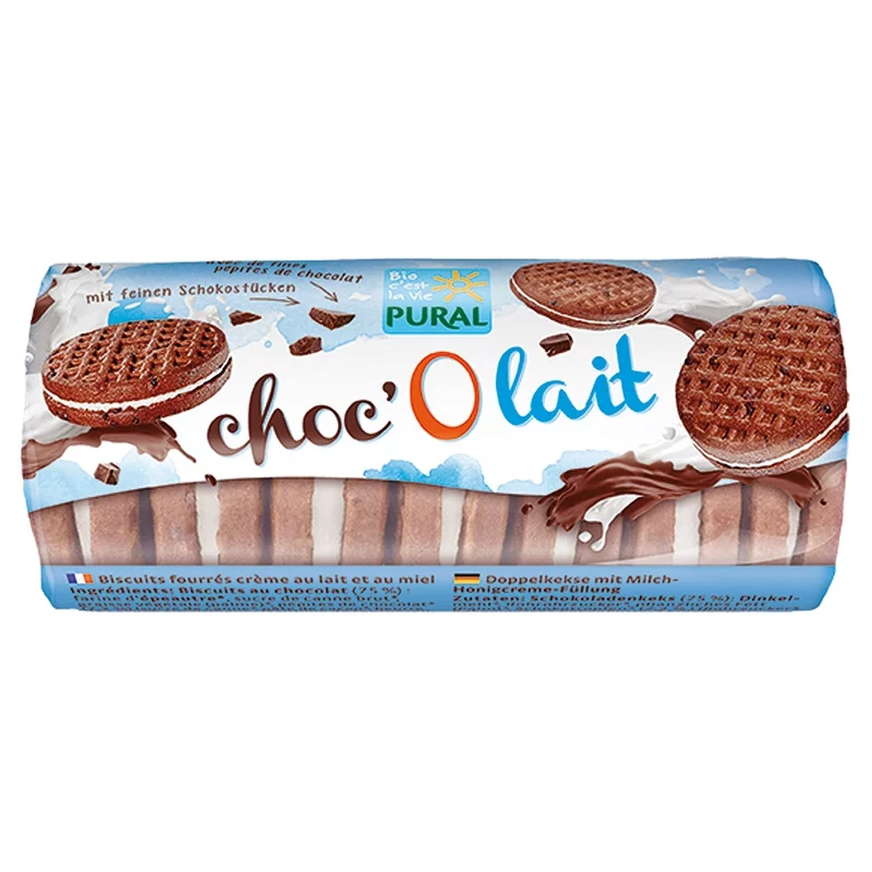 BIO-Doppelkekse mit Milch & Honig - Choc'O lait - 85g - Pural