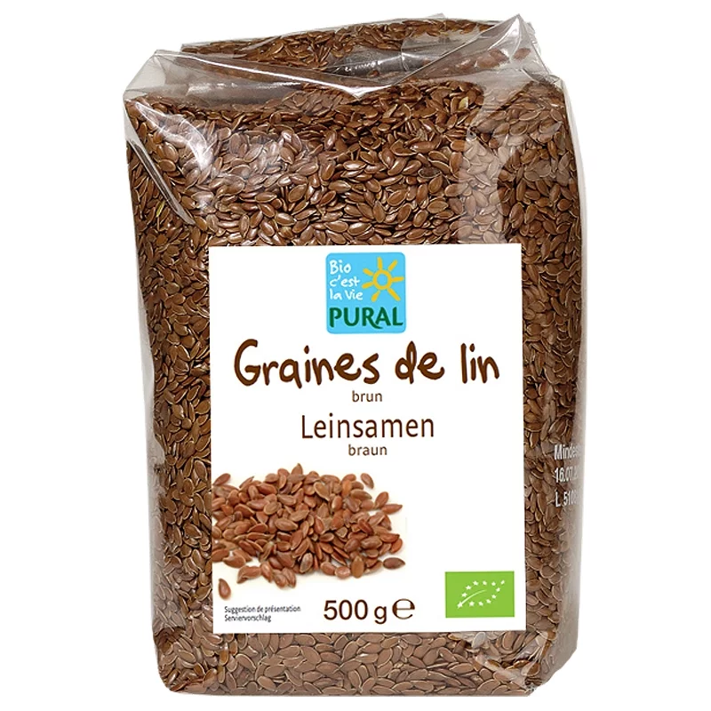 Graines de lin brunes entières BIO - 500g - Pural