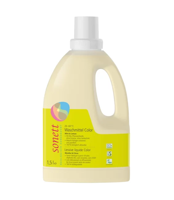 Lessive liquide écologique pour linge de couleur menthe & lemongrass - 21 lavages - 1,5l - Sonett﻿