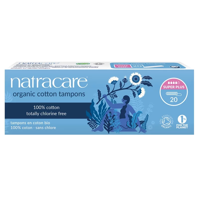 Tampons BIO super plus sans applicateur pour règles fortes - 20 pièces - Natracare﻿