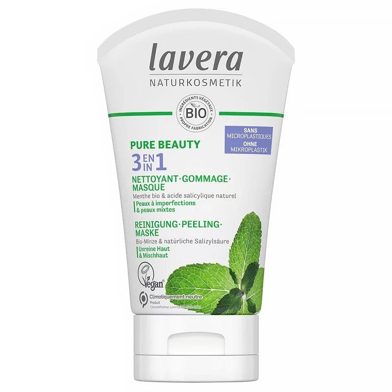 3 en 1 nettoyant, gommage & masque BIO menthe - 125ml - Lavera