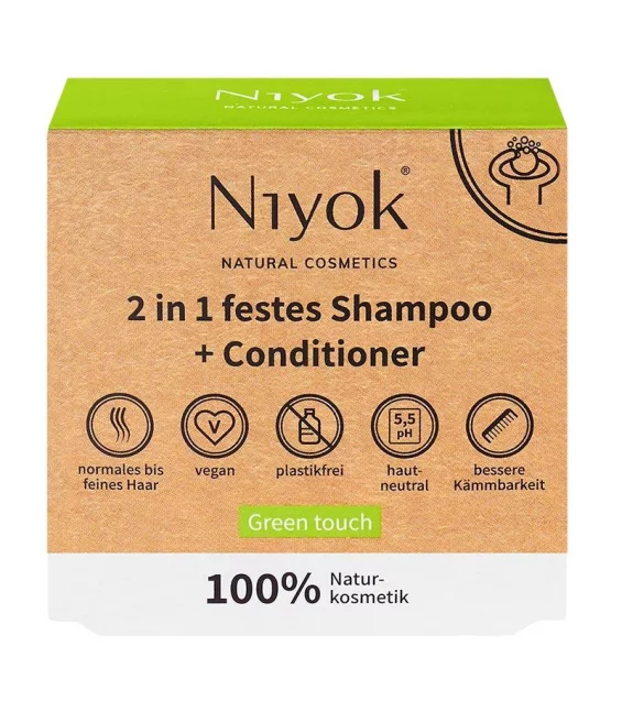 Natürliches 2 in 1 festes Shampoo & Conditioner Green touch - 80g - Niyok