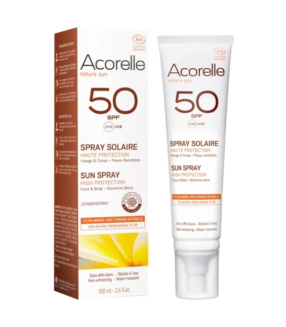 Spray solaire visage & corps BIO IP 50 sans parfum - 100ml - Acorelle