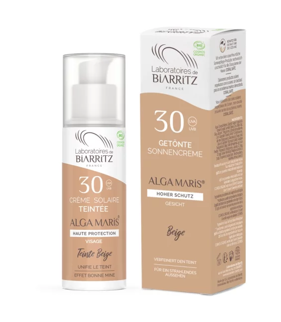 Crème solaire visage teintée beige BIO IP 30 algue rouge - 50ml - Laboratoires de Biarritz Alga Maris