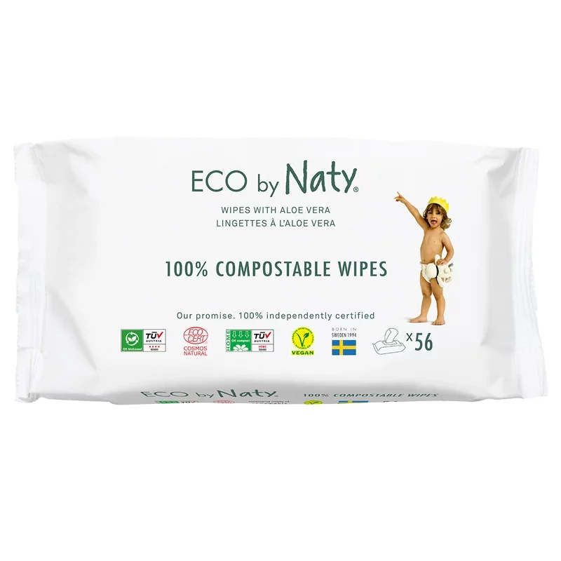 Lingettes bébé enrichies à l'aloe vera ECO sans parfum - 56 pièces - Naty