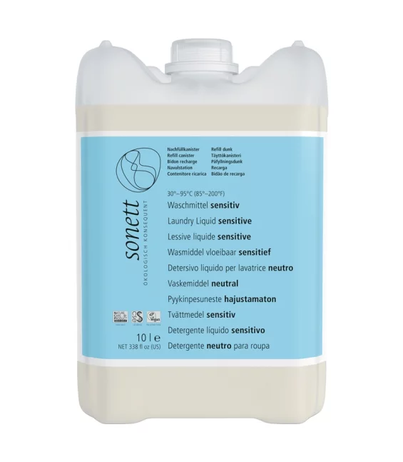 Ökologisches Flüssigwaschmittel sensitiv ohne Duft - 135 Waschgänge - 10l - Sonett﻿