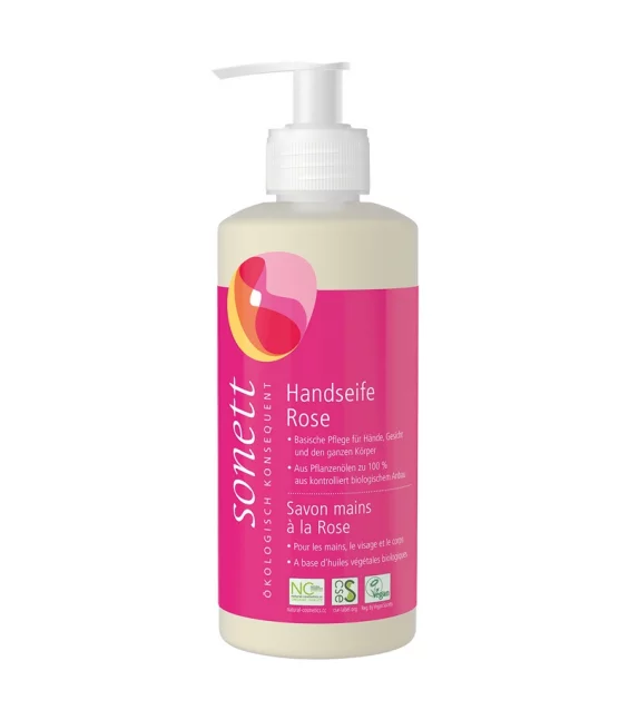 Öko flüssige Seife für Hände, Gesicht & Körper Rose - 300ml - Sonett﻿