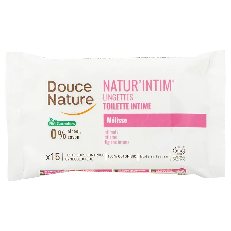 Lingettes d'hygiène intime BIO mélisse - 15 lingettes - ﻿Douce Nature