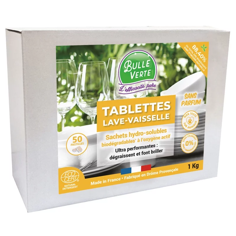 Ökologische Geschirrspülmaschinen-Tabs ohne Duftstoffe - 1kg - Bulle Verte