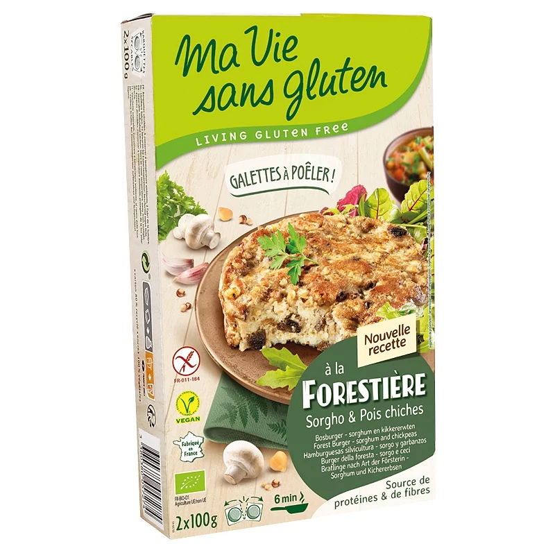 Galettes à poêler champigons & pois chiches BIO - 2x100g - Ma vie sans gluten