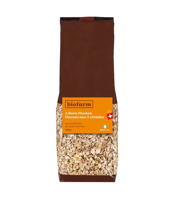 Flocons aux 3 céréales aux grains anciens suisses BIO - 500g - Biofarm