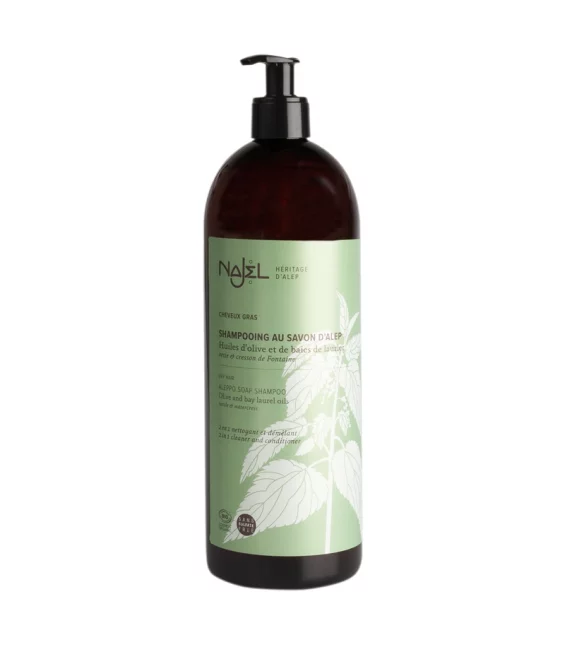 Shampooing 2 en 1 cheveux gras BIO savon d'Alep & ortie - 1l - Najel