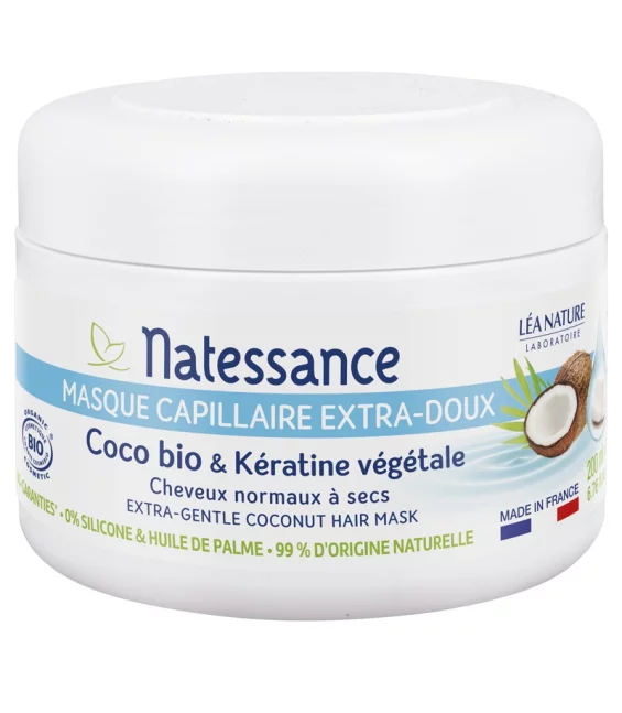 Masque capillaire extra doux BIO coco & kératine végétale - 200ml - Natessance