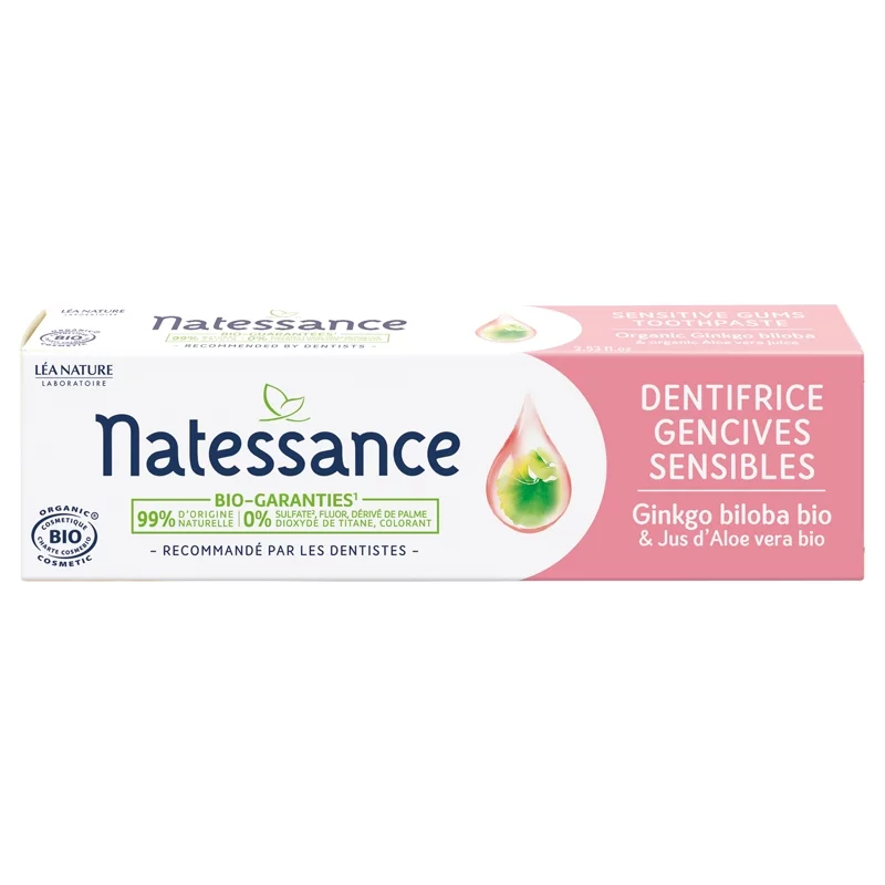 Dentrifrice gencives sensibles BIO ginkgo biloba sans fluor - 75ml - Natessance