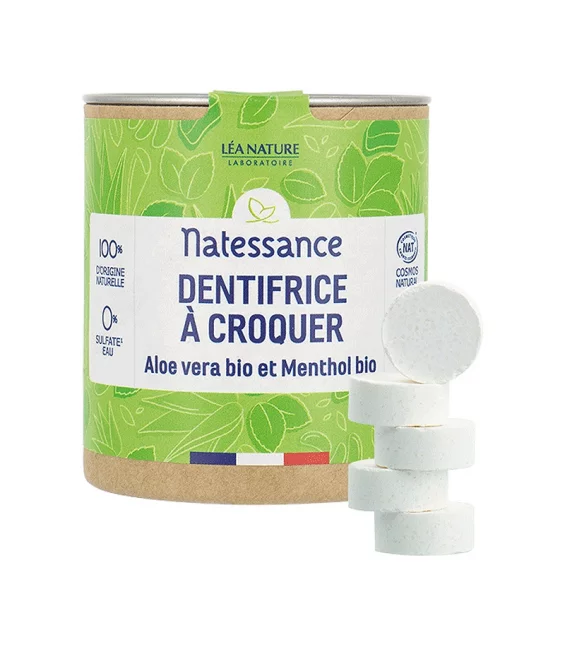 Dentifrice à croquer fraicheur naturel aloe vera & menthol - 80 comprimés - 52g - Natessance