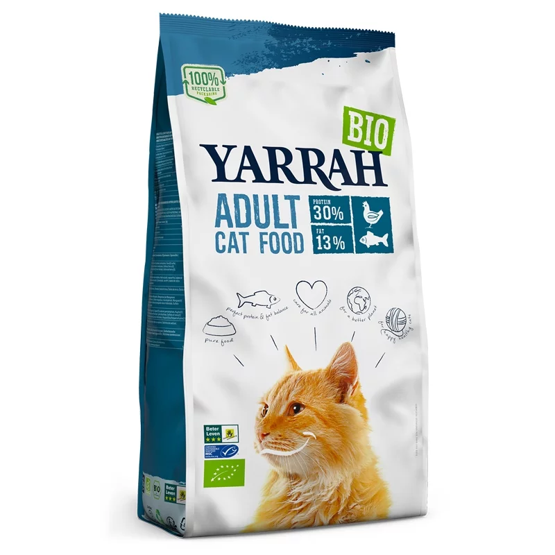 Croquettes poulet & poisson avec céréales pour chat BIO - 2,4kg - Yarrah