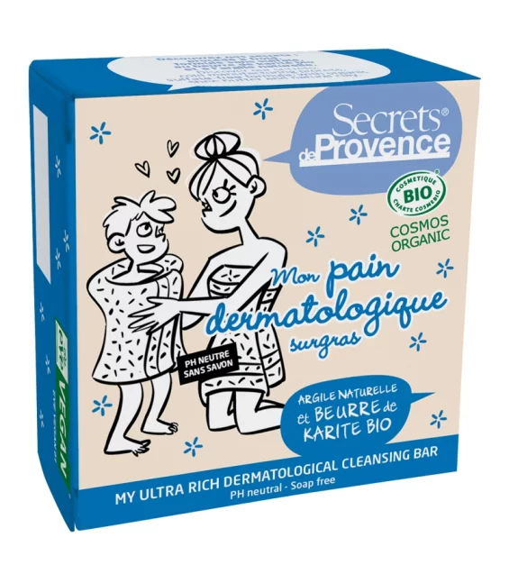 Pain dermatologique surgras sans savon BIO argile - 89g - Secrets de Provence