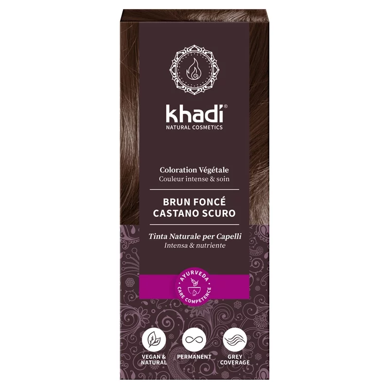 BIO-Pflanzenhaarfarbe Dunkelbraun - 100g - Khadi