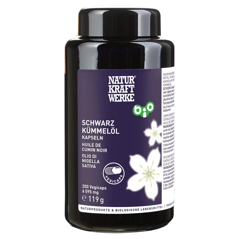 Huile de cumin noir - 200 capsules à 595mg - NaturKraftWerke