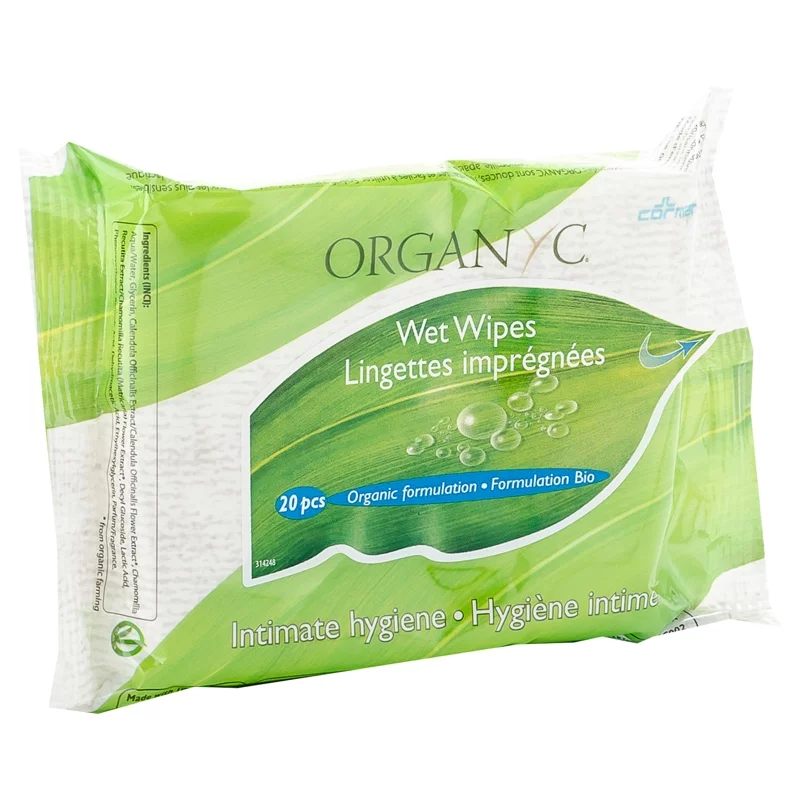 Lingettes hygiène intime BIO calendula & camomille - 20 pièces - Organyc﻿